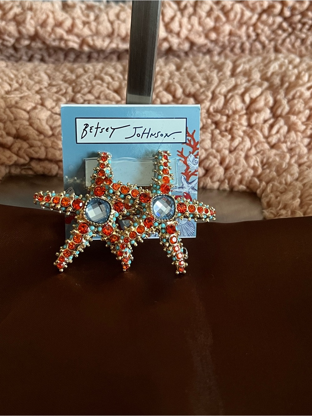 Betsey Johnson Orange Crystal Starfish Earrings